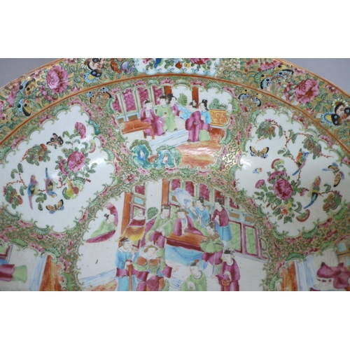 146 - A 19thC Canton Porcelain punch bowl with decoration of cartouches of figures, birds and insects, Dia... 