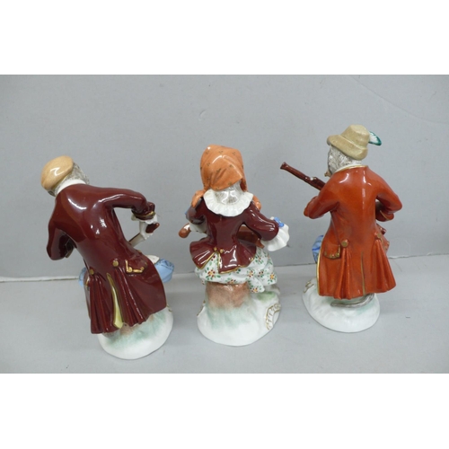 152 - Twelve Dresden Porcelain members of the monkey band, Tallest Ht. 6.5ins
(Some little bits of damage)