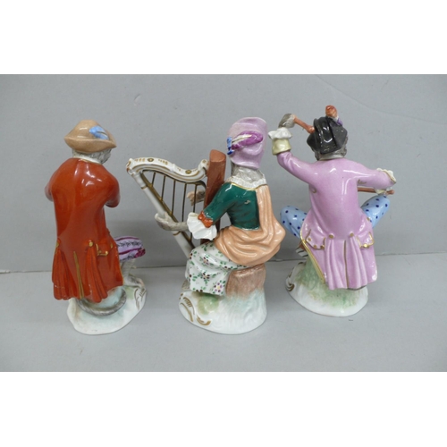 152 - Twelve Dresden Porcelain members of the monkey band, Tallest Ht. 6.5ins
(Some little bits of damage)
