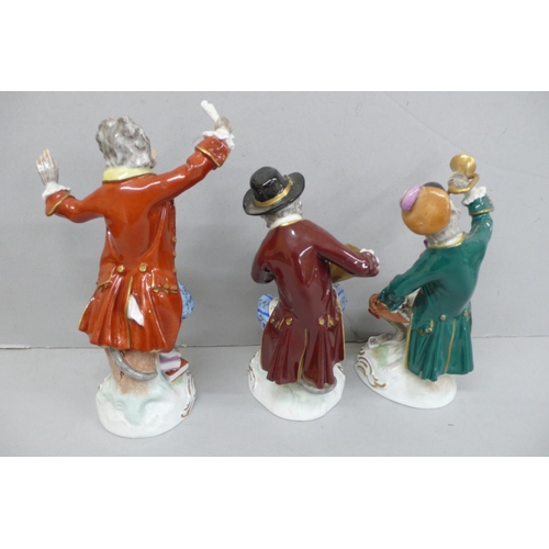 152 - Twelve Dresden Porcelain members of the monkey band, Tallest Ht. 6.5ins
(Some little bits of damage)