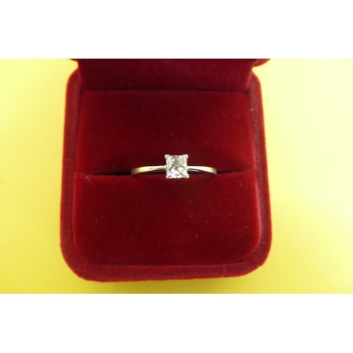 57 - Square Diamond Solitaire Ring 0.5ct Set in Platinum with Certificate, Size O