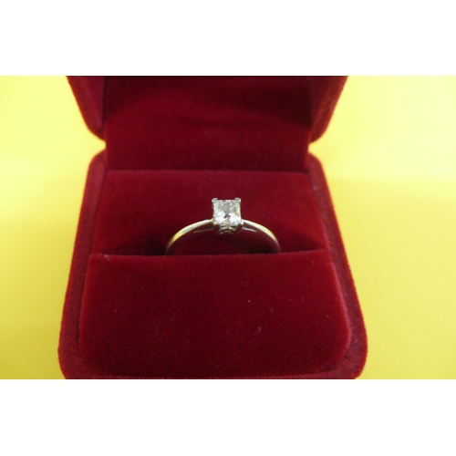 57 - Square Diamond Solitaire Ring 0.5ct Set in Platinum with Certificate, Size O