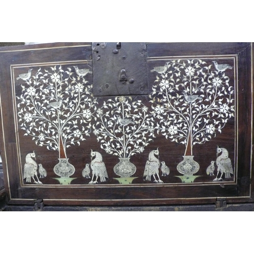 62 - 17th/18thC Mysore Bone Inlaid Hardwood Jewel Cabinet with Decoration of Hunters, Tigers, Hawkers, Bi... 