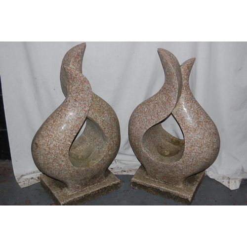 65 - Pair of Red Granite Garden Flame Bubbler Fountains, Ht. 33ins