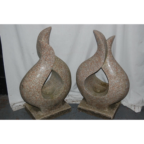 65 - Pair of Red Granite Garden Flame Bubbler Fountains, Ht. 33ins