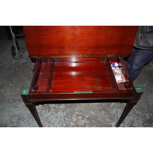 67 - Good Quality Mahogany Triple Folding games Table with Draw Leaf Action Having Roulette Wheel and Bei... 