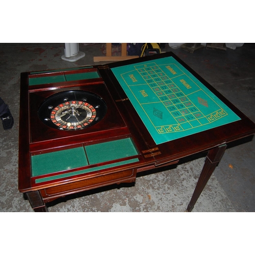 67 - Good Quality Mahogany Triple Folding games Table with Draw Leaf Action Having Roulette Wheel and Bei... 