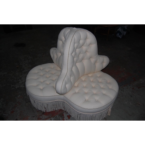 68 - Victorian Mahogany Button Upholstered Conversation seat in Cream Upholstery