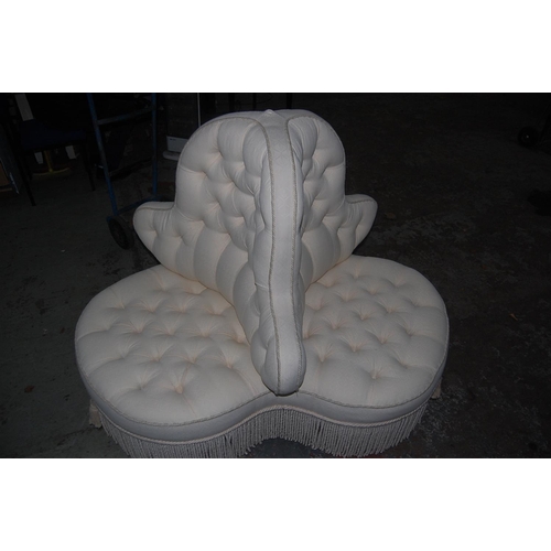 68 - Victorian Mahogany Button Upholstered Conversation seat in Cream Upholstery