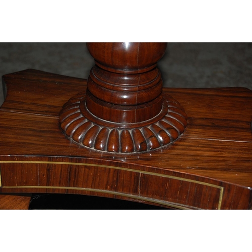 69 - Regency Rosewood Swivel Top Folding Card Table with Brass stringing on Sabre Legs