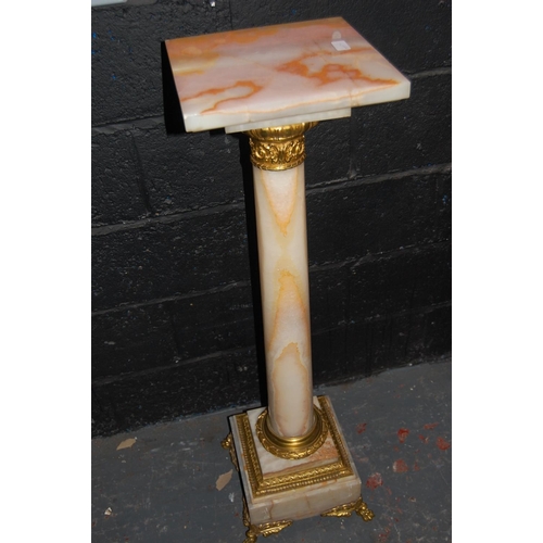 71 - Onyx Ormolu Mounted Column Pedestal, Ht. 44ins