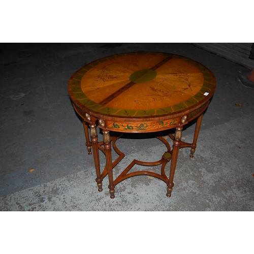 73 - Pair of Satinwood Painted Demi-Lune Tables with Turned Reeded Legs, Diameter 45ins