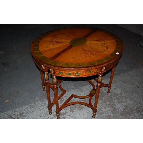 73 - Pair of Satinwood Painted Demi-Lune Tables with Turned Reeded Legs, Diameter 45ins