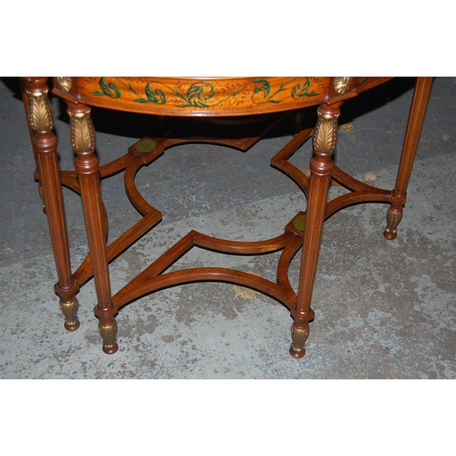 73 - Pair of Satinwood Painted Demi-Lune Tables with Turned Reeded Legs, Diameter 45ins