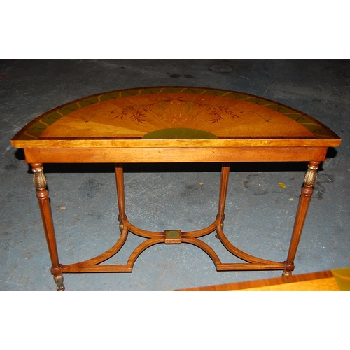 73 - Pair of Satinwood Painted Demi-Lune Tables with Turned Reeded Legs, Diameter 45ins