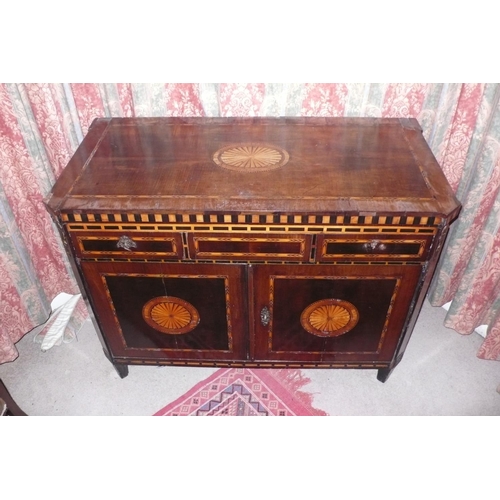 347 - RARE Late 18thC Inlaid Mahogany cabinet with Herring Bone Stringing, Oval Fan Decoration, Lift up To... 