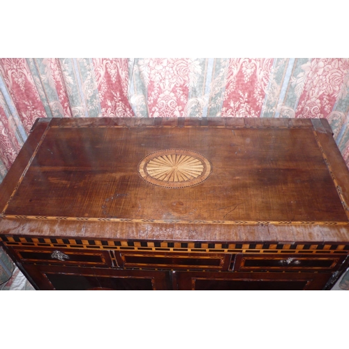 347 - RARE Late 18thC Inlaid Mahogany cabinet with Herring Bone Stringing, Oval Fan Decoration, Lift up To... 