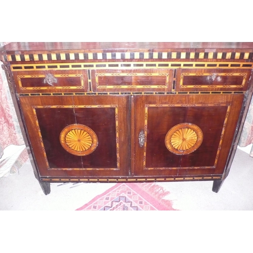 347 - RARE Late 18thC Inlaid Mahogany cabinet with Herring Bone Stringing, Oval Fan Decoration, Lift up To... 