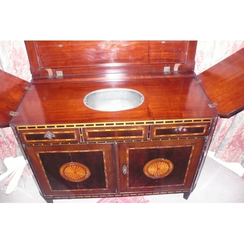 347 - RARE Late 18thC Inlaid Mahogany cabinet with Herring Bone Stringing, Oval Fan Decoration, Lift up To... 