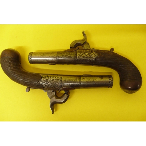 349 - A Pair Percussion Pocket Pistols by Dunderdale, Mabson & Labron with Turn-Off Barrels, Signed and Tr... 