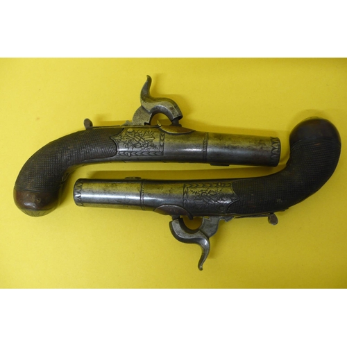 349 - A Pair Percussion Pocket Pistols by Dunderdale, Mabson & Labron with Turn-Off Barrels, Signed and Tr... 