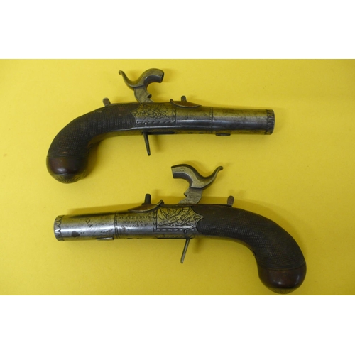 349 - A Pair Percussion Pocket Pistols by Dunderdale, Mabson & Labron with Turn-Off Barrels, Signed and Tr... 