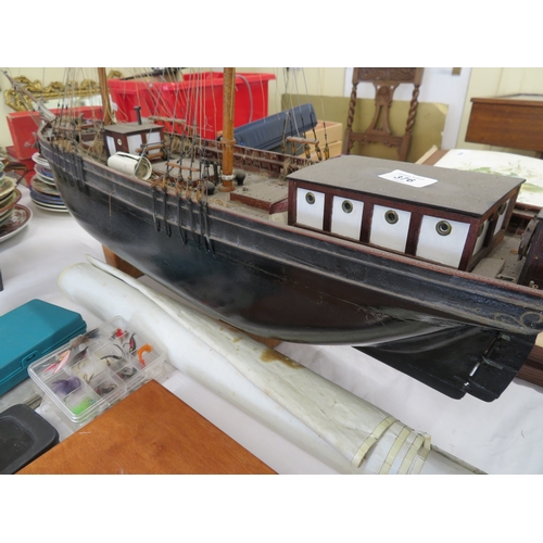 422 - A well made wooden model of 'The Brigantine Raven' - length 45 ins together with modelers blue print... 