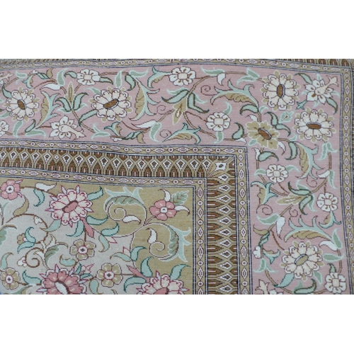 53 - Good Silk on Silk Qom Carpet with eight borders of Flora, Fauna and Geometric Designs surrounding A ... 