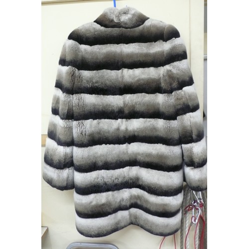 423 - Antonio Arnesano ladies brown/black striped Rex Rabbit chinchilla coat - size 12-14