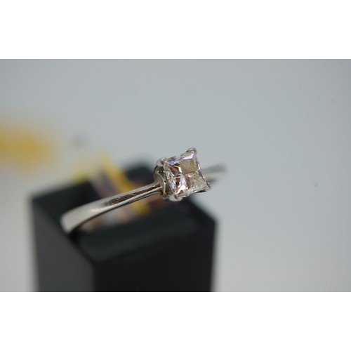 57 - Square Diamond Solitaire Ring 0.5ct Set in Platinum with Certificate, Size O