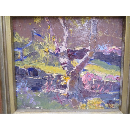 10 - Ann Heath, 'Tree by the Stream', oil on board, signed & dated 1989, 6x7ins