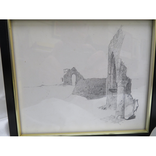 103 - Archibald Knox, Church Ruins - Isle of Man, Pencil Sketch, 6.25x7.25ins