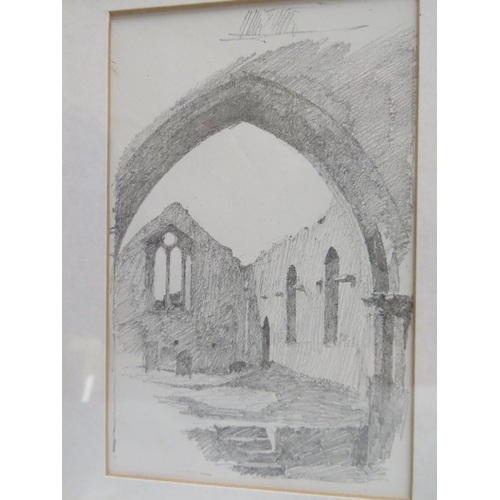 105 - Archibald Knox, Chapel - Peel Castle, Pencil Sketch, 5x3.5ins