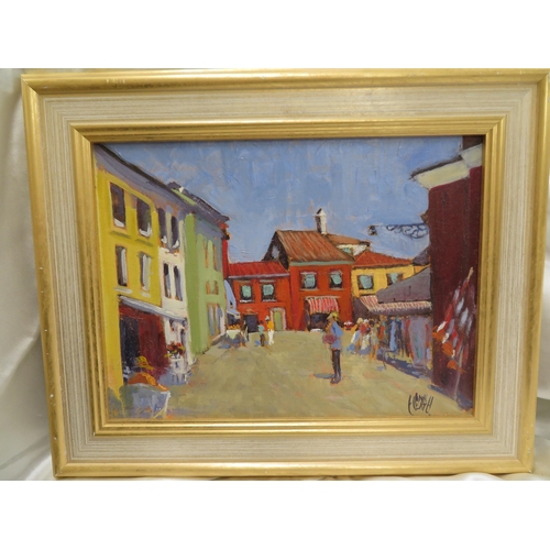 15 - Ann Heath, 'Shopping in Burano', oil on board, signed & dated 2013, 9x12ins