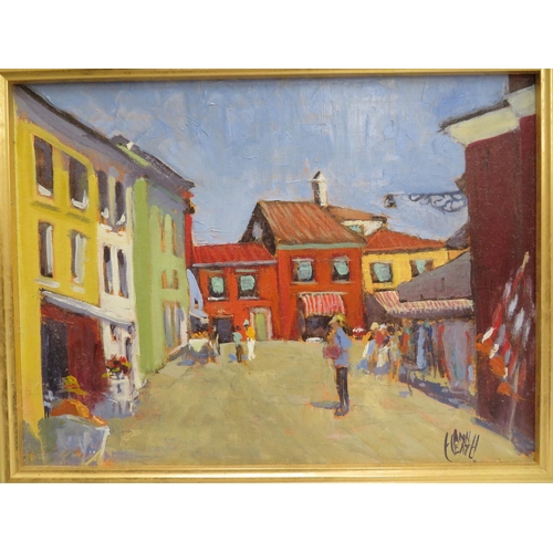 15 - Ann Heath, 'Shopping in Burano', oil on board, signed & dated 2013, 9x12ins