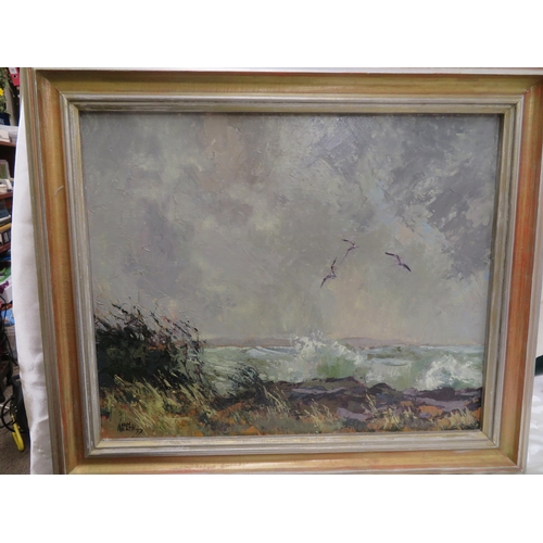 19 - Ann Heath, ' Sou'wester at Gansey', oil on board, signed and dated '77, 15x18ins