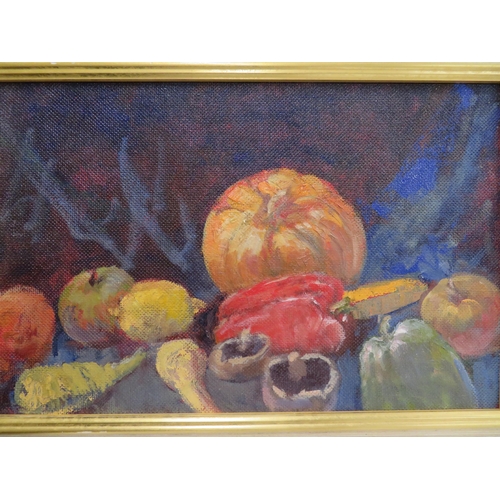 20 - Ann Heath, 'Still Life Fruit & Vegetables', oil on board, 10.5x16.5ins