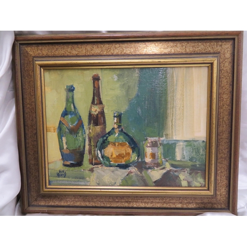 6 - Ann Heath, 'On The Shelf', oil on board, signed, 9x12ins, see label verso