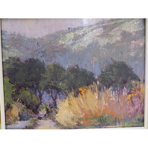 7 - Ann Heath, 'September Evening over Laxey Glen', oil on board, signed verso, 8x10ins