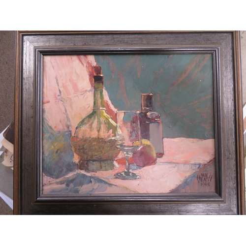 137 - Ann Heath, Still life - the lone apple, oil on board, signed titled verso, 11 X 13.5ins