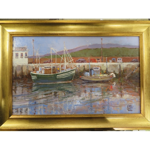 138 - Ann Heath, Reflections at Peel, Oil on board, signed and titled, 12.5 X 20ins