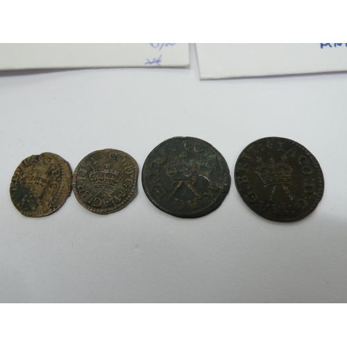 112 - Four James I 1603-1625 Harrington/Lennox Farthings S2675, 2676 & 2678, type 3b, 3c(3) & 3d