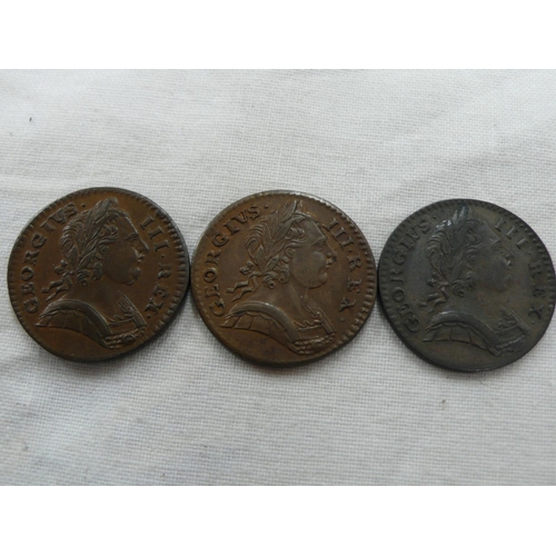 140 - George III 1773(3) Farthings, S3775, 1) EF, 2) GVF, 3) GVF