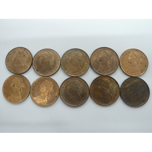 194 - Ten Victoria farthings 1886, 1887, 1888(2), 1890(4), 1891 & 1892, S3958, 1) BU, 2) BU, 3) UNC, 4) BU... 