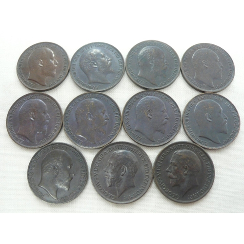 196 - Eleven Farthings 1903,1904, 1906, 1907, 1908(3), 1909, 1910, 1912(2), S3992, 1)BU, 2) BU, 3) GEF, 4)... 