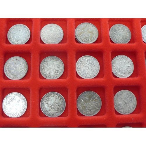 206 - A collection of silver 3d's, 1837, 1843, 1845, 1857 to 1862, 1866, 1868 to 1922, 1925- 1929, 1930 to... 