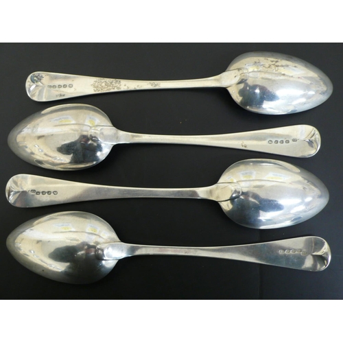 221 - Set of four silver serving spoons, London 1813, Old English pattern, Maker Paul Storr, 9.6ozt