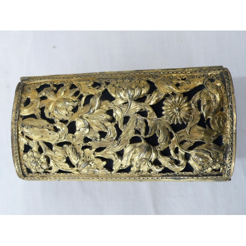 230 - Late 19thC silver Gilt pierced book cover with decoration of flowers, the clasps inset with garnets,... 