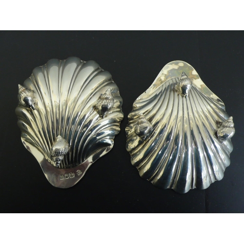 235 - Pair of Victorian butter dishes in the form of scallop shells with sea snail feet, London 1893, 4ozt... 