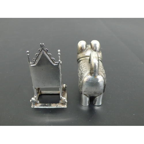 240 - Japanese sterling Silver cat pepper pot with screw on head and floral decoration to saddle, length 2... 